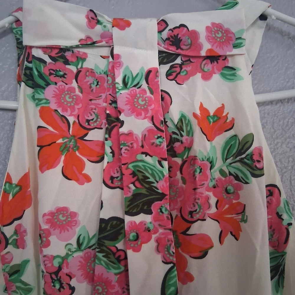 Ann Taylor NWT Halter Floral White Pink Green Dress Bow Detail Size 10 - Picture 6 of 8